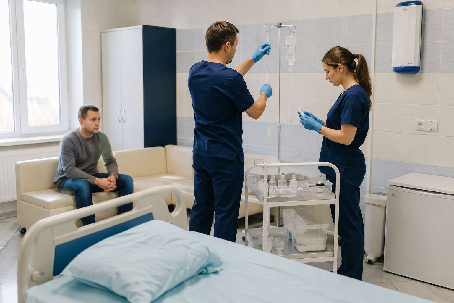 Специалисты готовят пациента к процедуре кодирования на 1 год